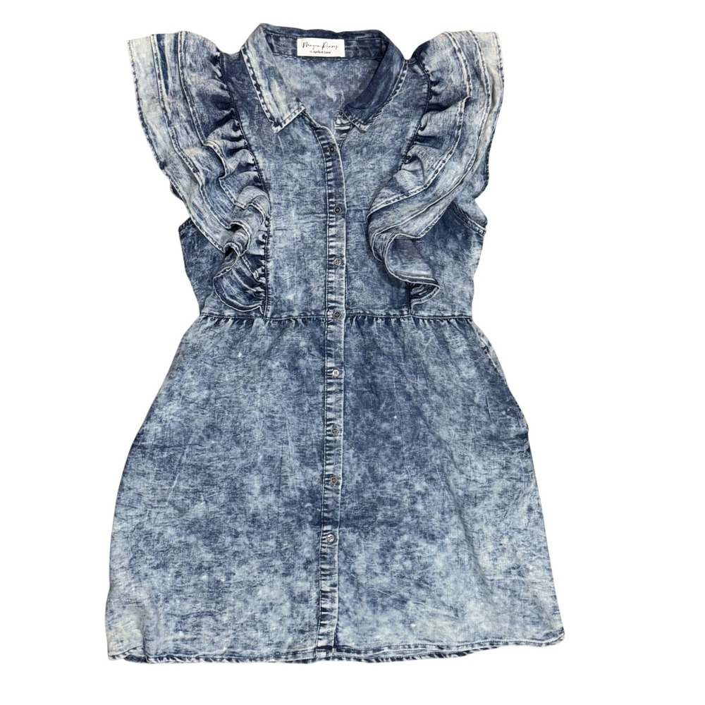 Apricot Lane Magen Reaves Influencer Denim Mini Acid Wash Ruffle EUC $78 Concert
